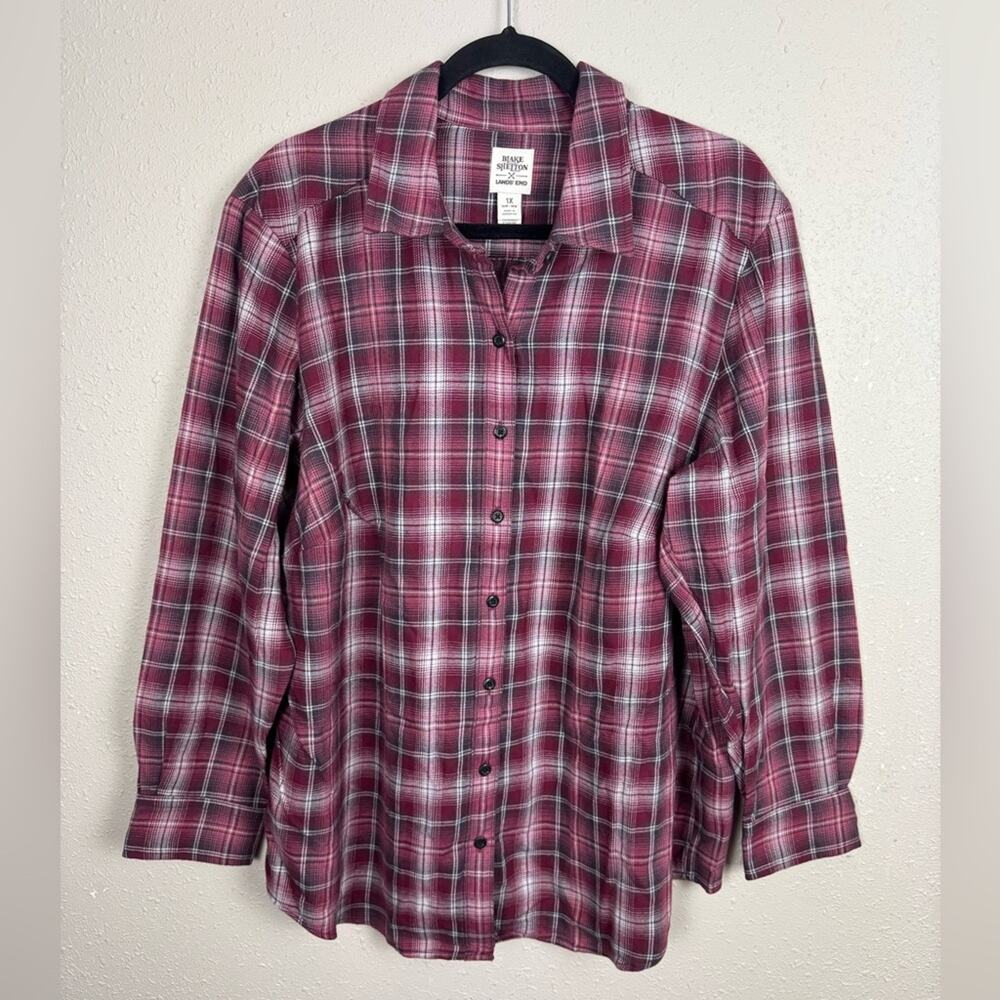 (1X) NWT Lands End Blake Shelton x Flannel Boyfriend Fit Long Sleeve Shirt